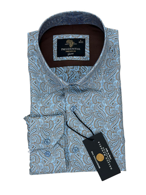 Presidential Premium Luxury Paisley Dress Shirt - Light Blue